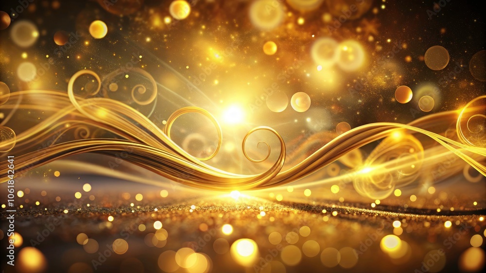 Poster golden glowing magic: mesmerizing abstract light effect with radiant swirls and bokeh background for