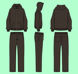 Menswear hoodie and jogger Tracksuit flat sketch.