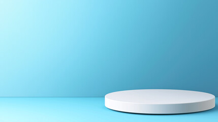 Minimalist round display platform on blue background, ideal for showcasing products or presentations. clean design enhances focus and adds modern touch