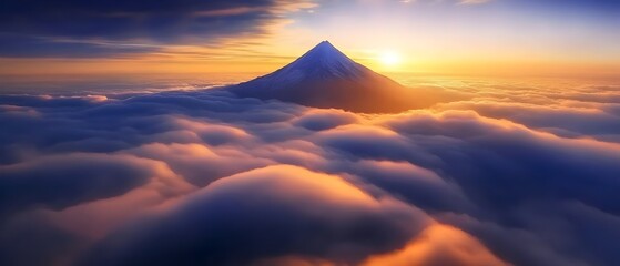 Mountain Peak Rising Above the Clouds at Sunrise