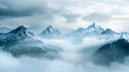 Obraz premium Misty Mountains of the Himalayas Rising Above Clouds at Dawn