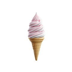 Strawberry and vanilla soft-serve ice cream cone on transparent background, perfect for summer dessert