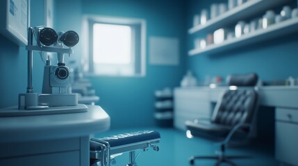 Naklejka premium Ophthalmologist Office Interior with Slit Lamp and Exam Chair