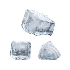 Obraz premium Assorted ice cubes of varying sizes on transparent background, ideal for cold beverages or cooling effects