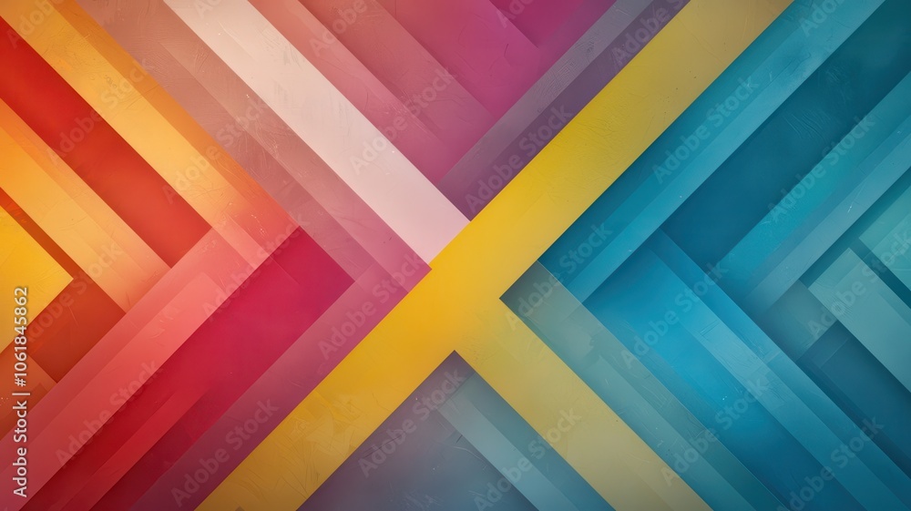 Poster a vibrant abstract design featuring intersecting colorful lines in shades of red, yellow, and blue, 