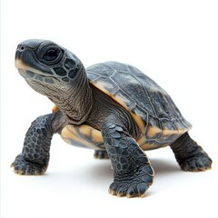 Obraz premium Full Body Side View of Turtle Isolated on White Background - Detailed Shell Texture and Natural Wildlife Illustration