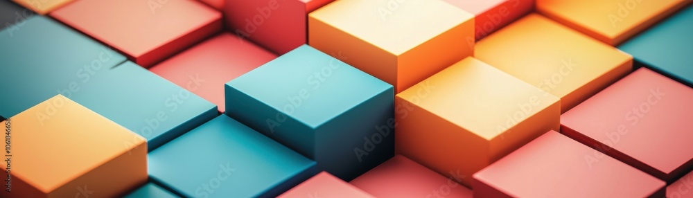 Poster a vibrant arrangement of colorful 3d blocks, showcasing geometric patterns and diverse hues that cre
