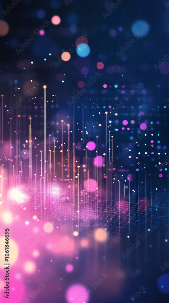 Poster abstract technology background with glowing particles and lines fading into the distance