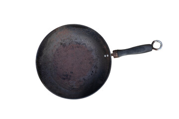 Round rusty cast iron pan isolated on white background. Do not use old rusty pans. Because it can cause health problems. PNG