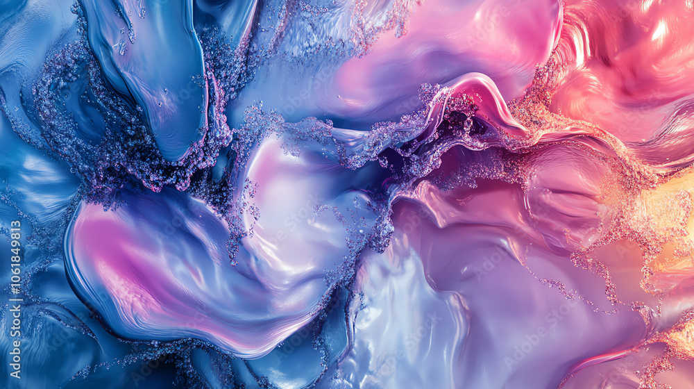 Poster abstract fluid art background with vibrant blue and pink swirls, creating a harmonious and colorful 