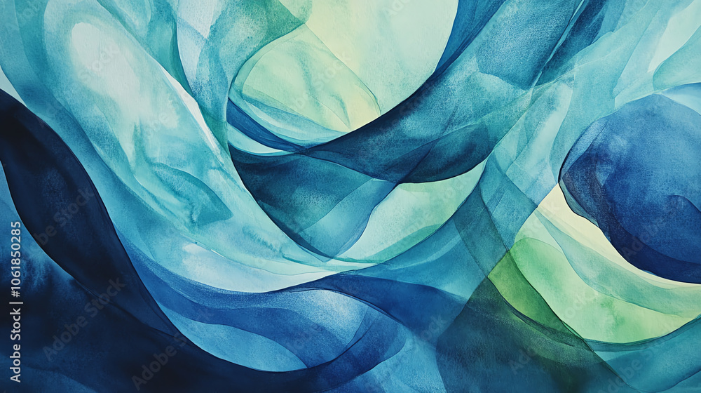 Poster abstract waves in shades of blue, creating a tranquil and fluid motion effect, perfect for backgroun
