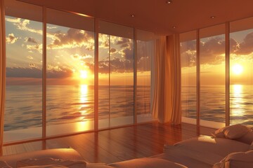 Serene oceanfront sunset view