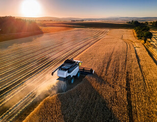Comprehensive Aerial View of a Combine Harvester in Action