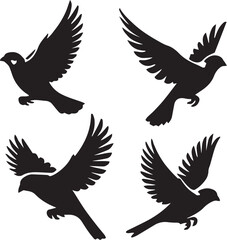 Obraz premium House sparrow flying poses silhouette set black and white 