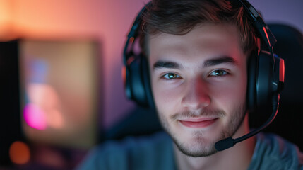 A lone gamer coding a game mod while wearing a headset in a dimly lit room during late-night hours