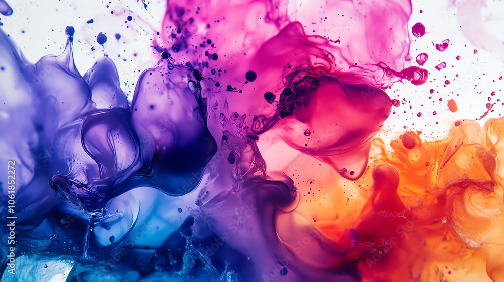 Poster colorful abstract ink texture, vibrant hues blending together, creating dynamic motion in a visually