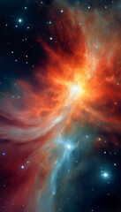 Fototapeta premium An ethereal nebula illuminated by the light of distant stars, creating a stunning cosmic landscape filled with vibrant colors and celestial beauty.