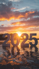 Golden Sunset Reflecting 2025 Over Serene Waters