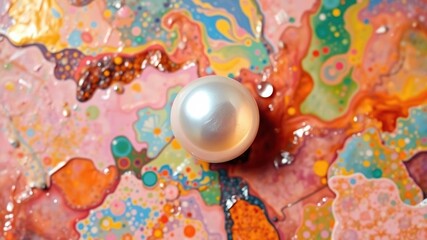 A single luminous pearl surrounded by a vibrant palette of abstract colors, jewel, decoration