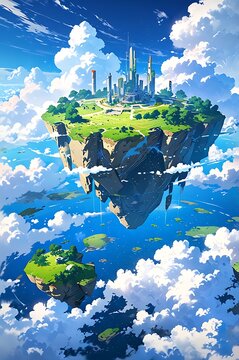 kindom on floting iceland in sky 3d