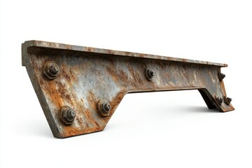 Rusty metal beam with bolts. It shows wear and aging. This industrial piece highlights decay and history. Perfect for projects needing a vintage touch. Generative AI