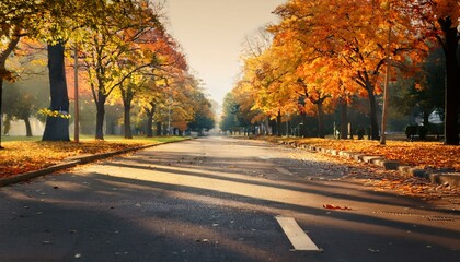 Obraz premium Autumn scenic asphalt road, with maple trees beside.