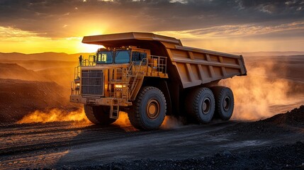 Obraz premium Heavy Duty Mining Dump Truck at Sunset