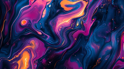 Obraz premium Vivid abstract pattern with swirling colors of purple, blue, and orange, creating a dynamic and energetic visual.