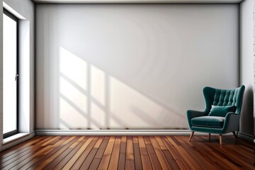 A chair in the empty room with natural light from the windows. Copy space wall.