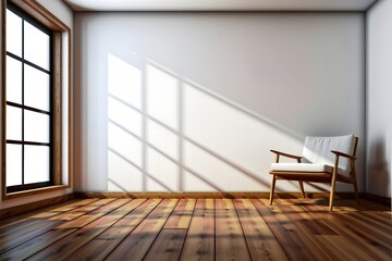 Fototapeta premium A chair in the empty room with natural light from the windows. Copy space wall.
