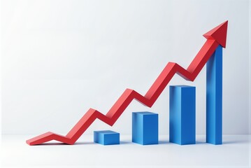 Obraz premium A red and blue graph with an arrow showing upward movement