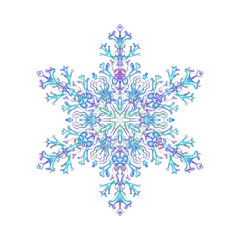 Glowing transparent snowflake, isolated. Neon light. Shining futuristic digital art. Png
