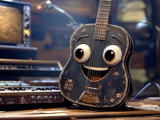 Cute guitar with eyes smiling