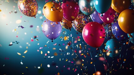 Colorful balloons and confetti in festive celebration