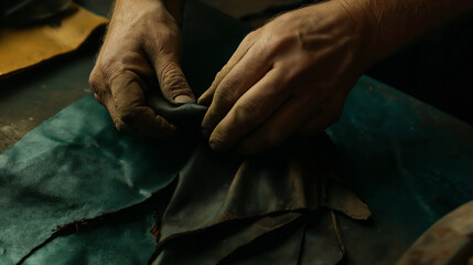 Artisan hands crafting leather in Florence