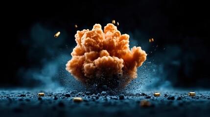 Orange Smoke Explosion with Golden Particles