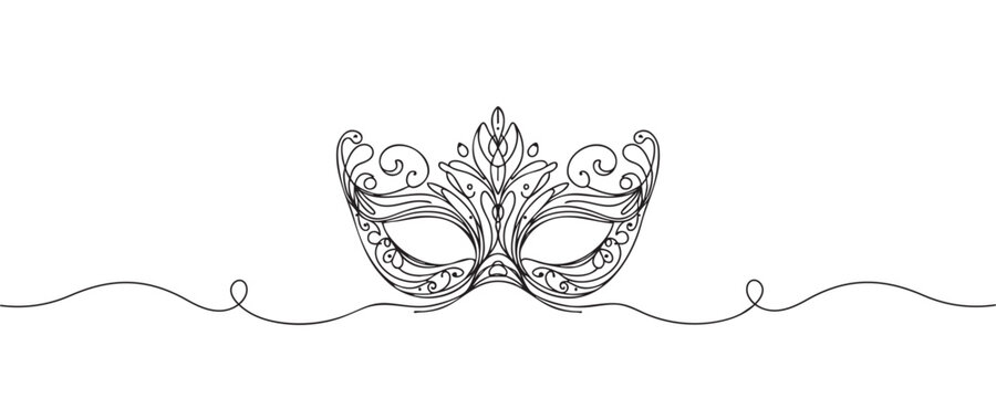 recommend clip art: Carnival mask lineart vector illustration. Continuous one line design
