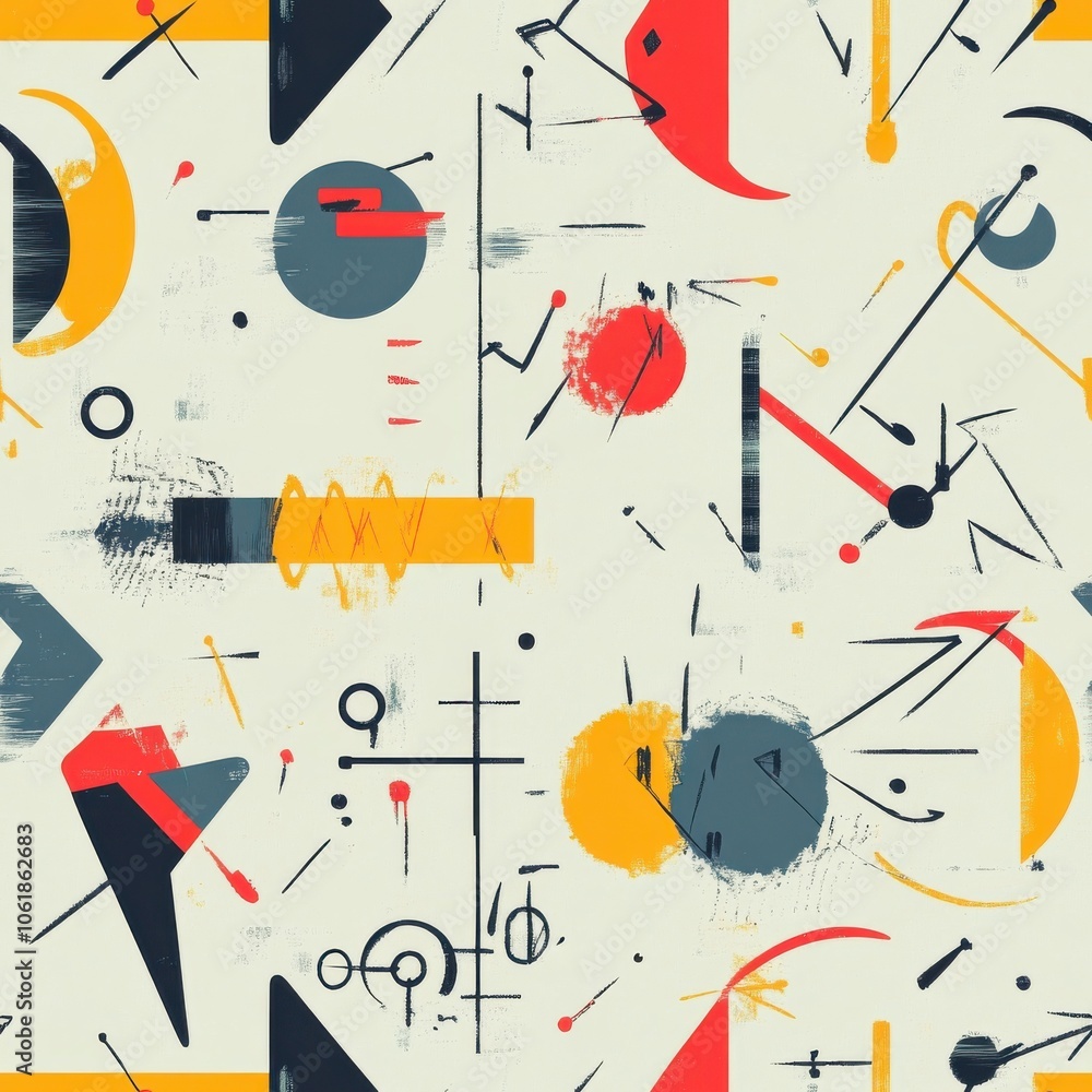 Fototapete dynamic arrows and abstract shapes create a vivid pattern in bright colors, showcasing modern design