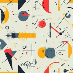 Obraz premium Dynamic arrows and abstract shapes create a vivid pattern in bright colors, showcasing modern design trends in graphic art