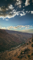 Rocky cliffs under blue sky in Noravank Canyon, Armenia