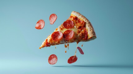 Fototapeta premium Playful pepperoni pizza slice adds quirky energy to digital content