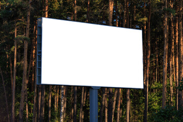 White billboard along the highway. Background for design and advertising. 