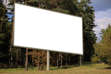 White billboard along the highway. Background for design and advertising. 