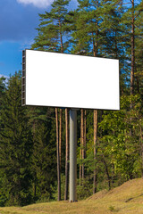 White billboard along the highway. Background for design and advertising. 