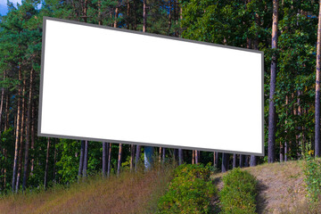 White billboard along the highway. Background for design and advertising. 