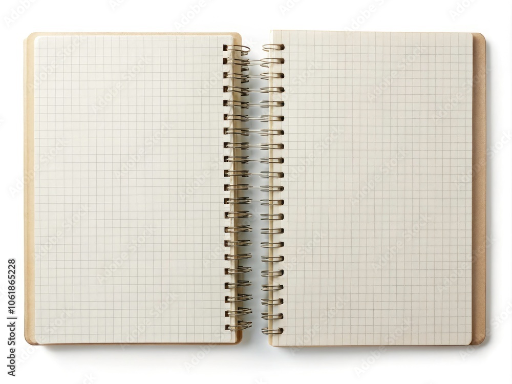 Aufkleber top view of spiral blank notebook and notepad - opened and closed on white background, ideal for sta