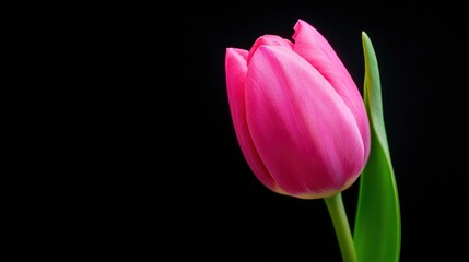 Single Pink Tulip on Black Background