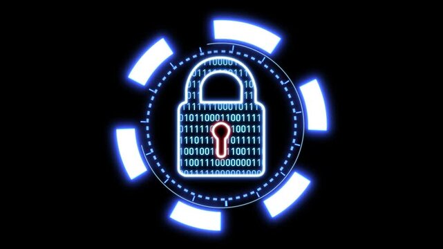 High-Tech Cybersecurity Lock with Binary Code and Digital Interface - Data Protection Concept