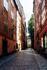 narrow street in the Stockholm old town Gamla Stan