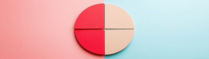 A circular diagram divided into four sections, featuring red and beige hues, set against a soft, pastel blue and pink background.